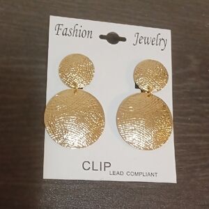 Elegant Gold Textured Clip-On Earrings